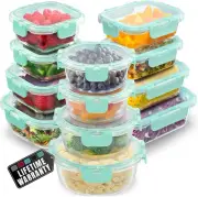 Zulay Kitchen 12 Pack Glass Meal Prep Containers with Lids 12 Piece Set, Teal