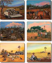Country Kitchen Kelpie Kapers Cinnamon Cork Backed Coasters Set 6