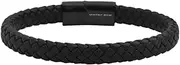[Geoffrey Beene] Men's Braided Genuine Leather Bracelet with Stainless Steel Closure