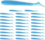uxcell 2.95" T-Tail Soft Fishing Lures [30-Pack] - Paddle Tail Swim Bait for Bass Trout in Saltwater & Freshwater - Rigged with 1/0 & 2/0 Hooks - Blue & Durable ABS Plastic