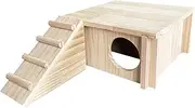 Gerbil House - Wooden Tiny Hamster Maze,Cage Accessories with Climbing Ladder, Habitats Decor for Interactive Foraging Setup
