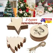 10-100PCS Wooden Round Bauble Blank Hanging Ornament Christmas Tree Pendant DIY