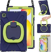 Galaxy Tab S6 Lite 10.4" 2020/2022 (SM-P610/ P615/ P613/ P619), with Pen Holder Built-in Screen Protector&360 Degree Swivel Stand&Hand Strap&Shoulder Strap (Navy+Green)
