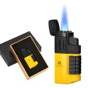 Galiner Windproof Refillable Cigar Lighter Gas Jet 4 Flame Torch Portable Punch