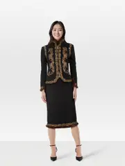 Black Wool Beaded Mink Fur Trim Set