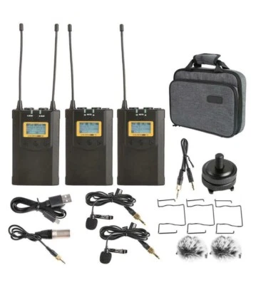 CoMica CVM-WM100 PLUS UHF 48-Channel Wireless Dual Lavalier Microphone System DG