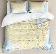 Map Duvet Cover Set with Pillow Shams America Cities Interstate Print