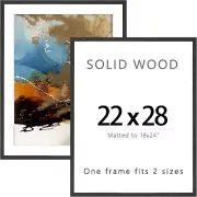 22X28 Solid Wood Poster Frame Set of 2, Display Picture 18X24 with Mat or 22X28