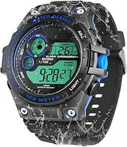 [ILAME] Multifunctional Mens Digital Sports Watch 10 ATM Water Resistant for Swimming Diving with Alarm Clock, Chronograph, Timer, Dual Time Zone, 12 or 24 Hour Format