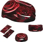 [QMNEHJ] Sports Headband for Men Women Moisture Wicking Athletic Sweatband Red Rose Love Heart Workout Sweat Bands Non Slip Headbands Stretchy Hairband for Running Cycling Football Yoga