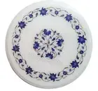 Coffee Table Top Inlaid with Lapis Lazuli Stone Round Marble Office Corner Table
