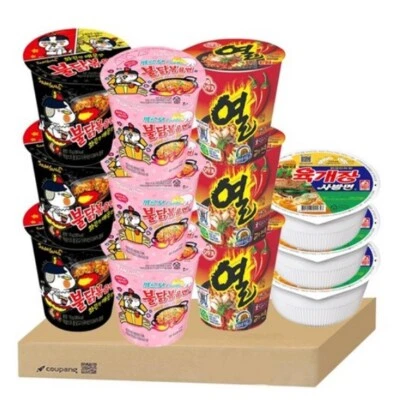 4 types of small cup ramen, 12pcs set (Fire chicken3p+Carbonara3p+hot3p+yukgaeja