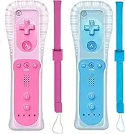 PGYFDAL 2 Packs Classic Remote Controller Compatible for Wii Wii U Console, Gamepad with Soft Silicone Sleeve and Wrist Strap (Pink and Blue)