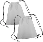 EXAOMBLE 2Pcs Drawstring Backpack Durable Gym Bag with Shoulder Straps for Sports Hiking Camping and Travel Grey Storage Pouch