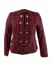 Tahari ASL Women's Boucle Plaid Peplum Jacket (2, Black Red Check)