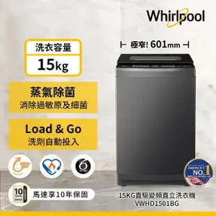 【Whirlpool 惠而浦】15公斤直驅變頻直立洗衣機(VWHD1501BG)