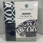 Comfort Bay Full Size Sheet Set Designer Print With Solid Flat Sheet Navy Blue