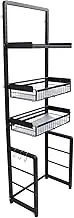 Over Toilet Bathroom Organizer, Adjustable Over The Toilet Rack, Space Saving Bathroom Organizer for Most, Freestanding, Pull Out, Racks (Black)