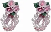 [RYEPOLNIX] Handmade Earrings Beaded Rose Flower Tassel Pearl Stud Earrings Summer Beach Sweet Cute Cool Girl Party Earrings/673