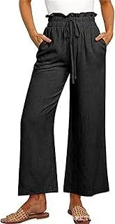 [FUNRKLI] Women Linen Pants Casual Loose High Waist Cropped Beach Pants Summer Outfits
