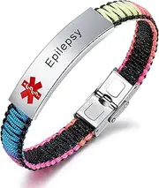 [JF.JEWELRY] Medical Alert Bracelet for Women | T1D T2D Diabetes Epilepsy Medical Alert ID Emergency Bracelet for Girls & Boys | Handmade Nylon Rope Braided Bracelets, Adjustable