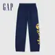 Gap 男童裝 Gap x 功夫熊貓聯名 Logo印花束口鬆緊棉褲-藏藍色(890564)