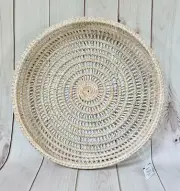 Pottery Barn Miramar Hand Woven Rattan Round Bowl Basket White Wash