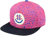[Generic] Pink Leopard Print Snapback Hat with Smiling Face, Cool Streetwear Cap, Pink, Small-Large