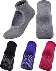 [Dress Cici] Low Cut Grip Yoga Pilates Socks, Non Skid Barre Socks for Women (4 Pairs)