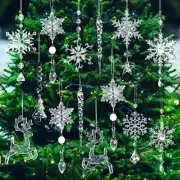 18pcs Crystal Christmas Tree Ornaments Hanging Acrylic Snowflake Icicle Orname