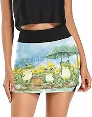 [Joisal] Alligator Bath Cartoon Golf Skorts for Women with Pockets High Waisted Golf Skirts, Short Skirt, Frogs Flowers Umbrella, X-Large