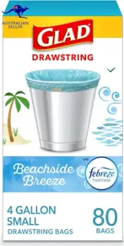 Odorshield Small Drawstring Trash Bags - Febreze Beachside Breeze - 4 Gallon - 8