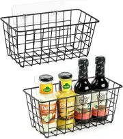 2 Pack Hanging Kitchen Baskets, Adhesive Wire Wall Storage Basket, No Drilling H