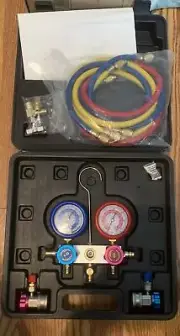 HVAC Gauges, AC Manifold Gauge Set W/ 3 Color Hoses