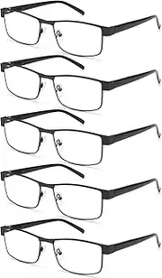 Reading Glasses for Men Blue Light Blocking, Metal Readers Anti Eye Strain/Migraine Computer Eyeglasses 5 Packs/Soft Cases
