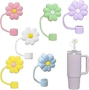 Straw Cover Cap for Stanley Cup,6Pcs Cute Flower Silicone Straw Toppers Accessories Compatible for Stanley Tumbler,Dust-Proof Reusable Straw Tips Lids for Home and Party Decor