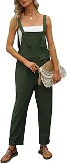 [Vanchenl] Women's Casual Loose Cotton Linen Overalls Summer Baggy Adjustable Jumpsuits Rompers Harem Pants