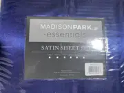 Satin Bed Sheet Set FULL Size Blue Madison Park Essential Wrinkle-Free 6 pc NEW
