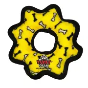 New Tuffy Gear Bone Ring Yellow Black 4 Squeakers 10" Dog Toy Play