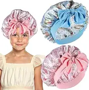 [ElevateTech] 2Pcs Bonnet for Kids Soft Wide Elastic Band Satin Bonnet Kid Adjustable Silk for Sleeping Suitable Curly Natural Hair Girls Boys Teens Child Shower Cap (Pink Blue)
