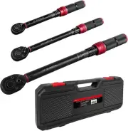 3Pcs Torque Wrench Set, 1/4'' & 3/8'' & 1/2'' Drive Click Torque Wrench, Dual-Di