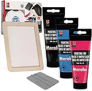 Marabu Screen Printing Kit Set - Screen Print Kit with Reusable Wooden Frame, 1 Screen Printing Squeegee, and 3 x 100ml Ink - Silk Screen Printing Kit for Beginners