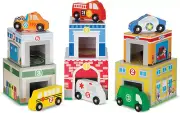 Nesting and Sorting Blocks - 6 Buildings, 6 Wooden Vehicles - FSC Certified