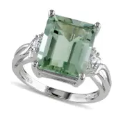Emerald-Cut Green Quartz and White Topaz Ring in Sterling Silver