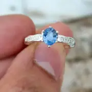Original Ceylon Blue Sapphire Ring Chritmas Ring With White Zircons Silver 925