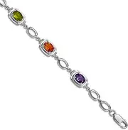 [JewelryWeb] 8.02mm 925 Sterling Silver Polished Multi colored Lobster Claw Closure-Multi Gemstone Link Bracelet-Link-Bracelet for Women