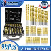 HSS Drill Bit Set Titanium Coated 99Pcs Round Shank Drill Metal Steel 1.5-10mm
