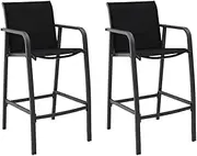 Garden Chair Garden Bar Chairs 2 pcs Black Textilene Patio Seating