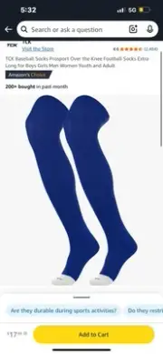 TCK Baseball Socks Prosport Over the Knee Football Socks Extra Long