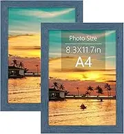 Frametory, A4 Frame with Plexiglass, 8.3x11.7 inch Blue Picture Frame Gallery Wall Frame - Horizontal and Vertical Wall Mounting Hardware (A4, 2-Pack)